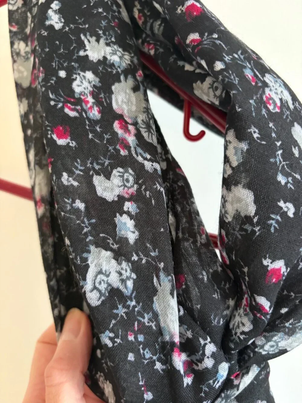 Monoprix Black Floral Chiffon Scarf | Lightweight French Brand
